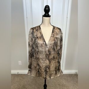 Express V-Neck Blouse Snake Skin Print Long Sleeve